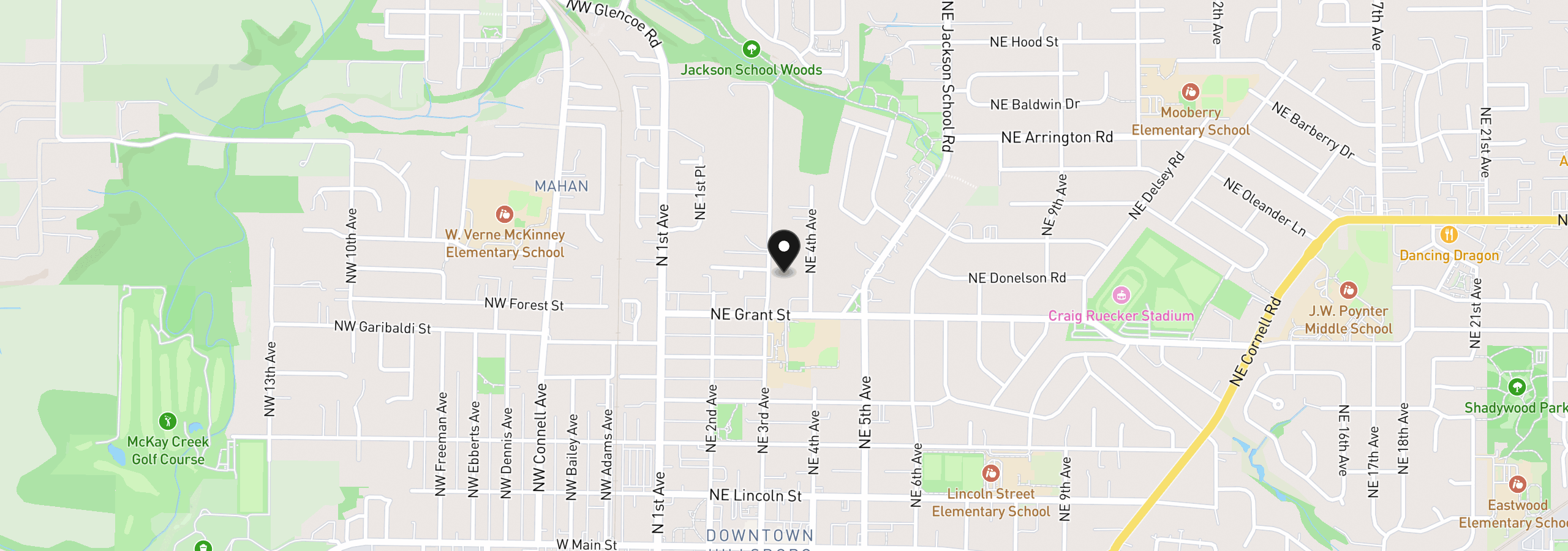 Map showing the location of 726 NE 3rd Ave, Hillsboro, OR 97124