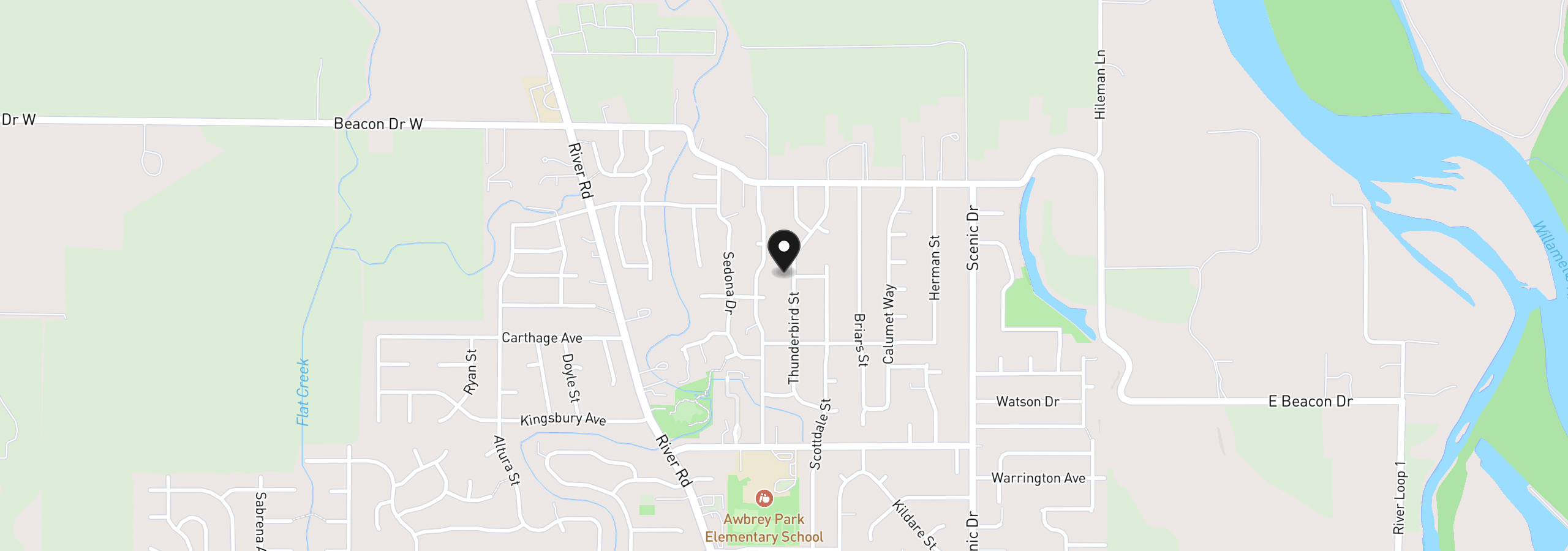 Map showing the location of 4700 Thunderbird St, Eugene, OR 97404