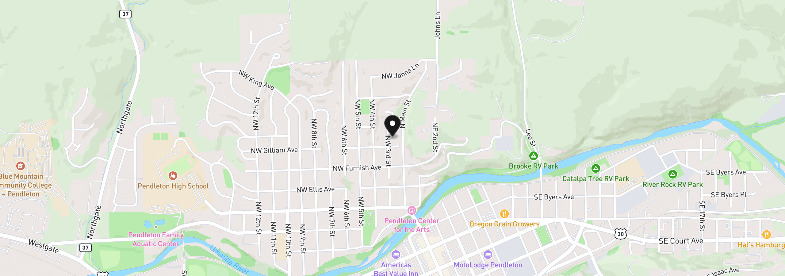 Map showing the location of 610 NW 3rd St, Pendleton, OR 97801