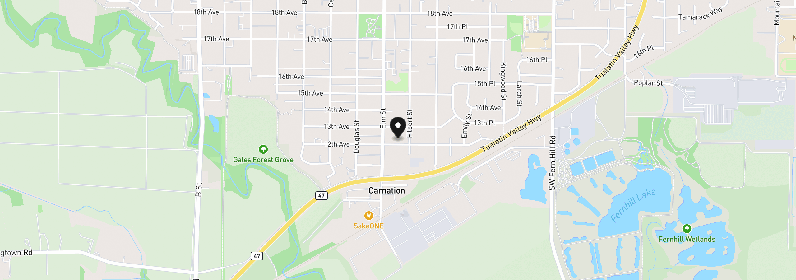 Map showing the location of 2535 12th Ave, Forest Grove, OR 97116