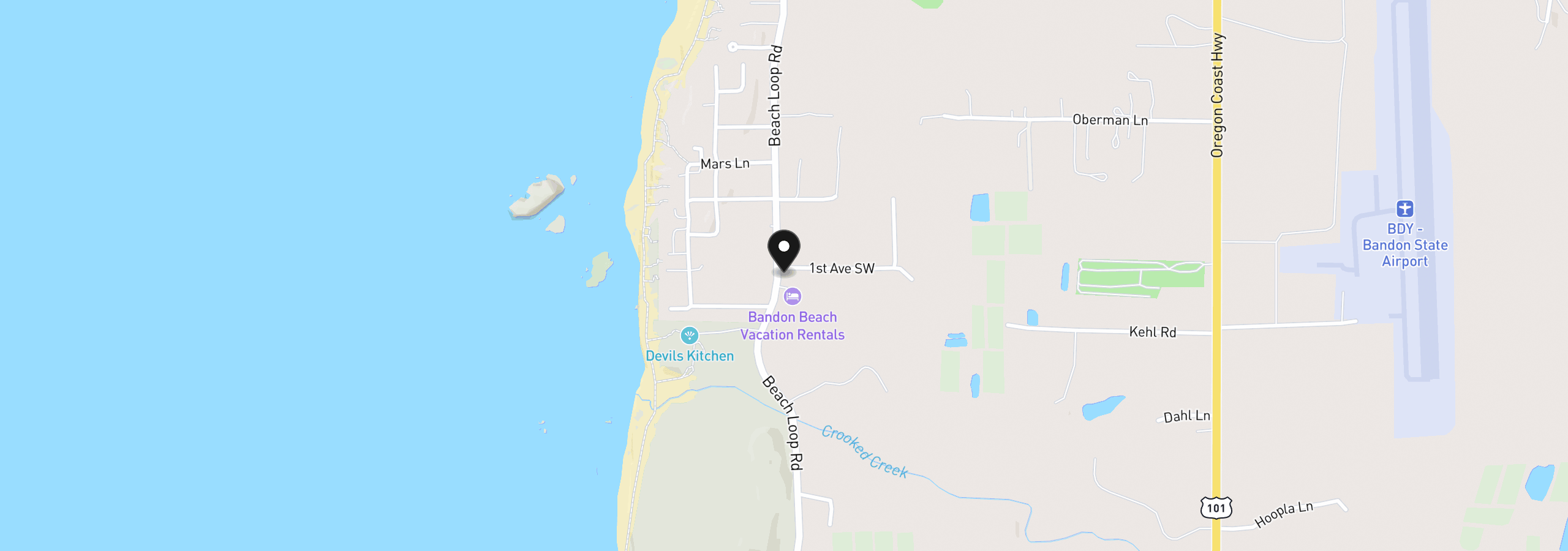 Map showing the location of 54525 Beach Loop Rd, Bandon, OR 97411