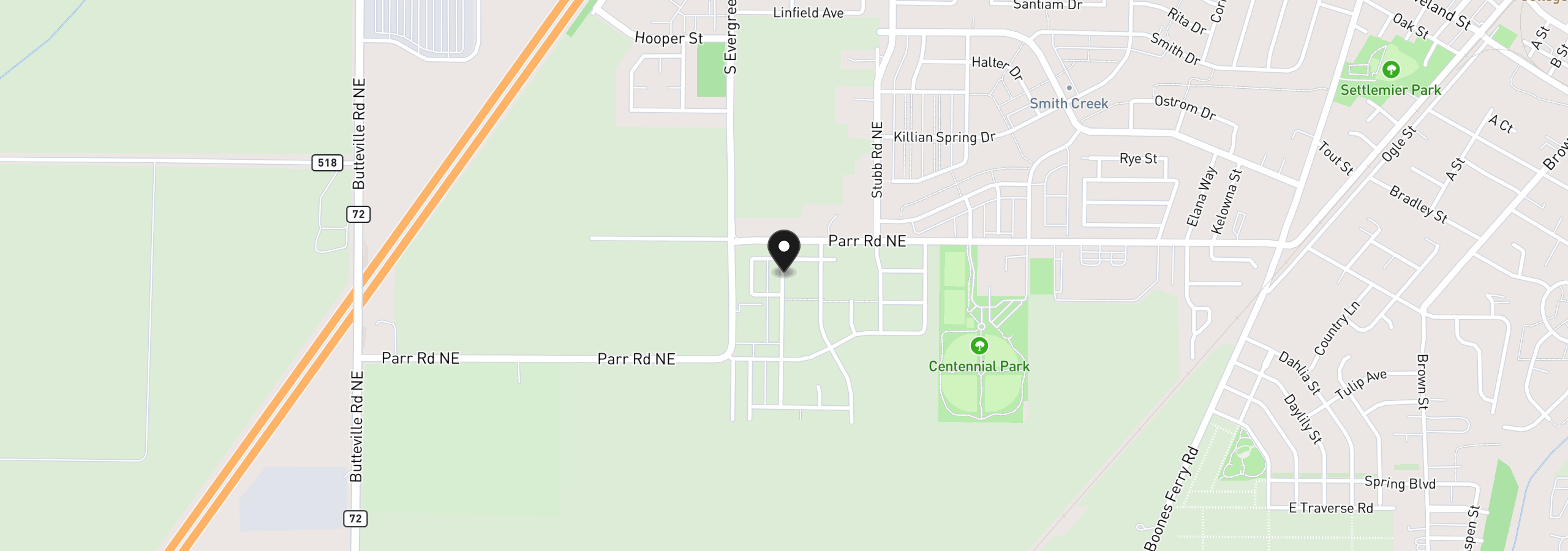 Map showing the location of 1040 Cardinal St Hs72, Woodburn, OR 97071