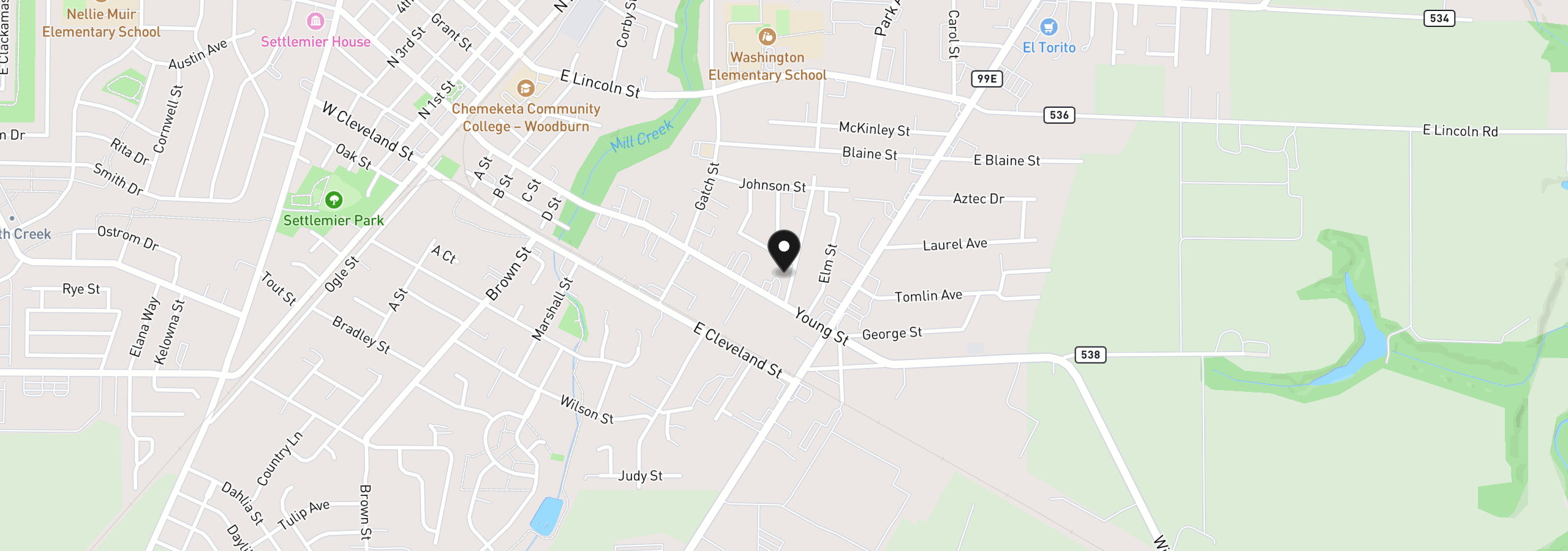 Map showing the location of 365 Bryan St, Woodburn, OR 97071