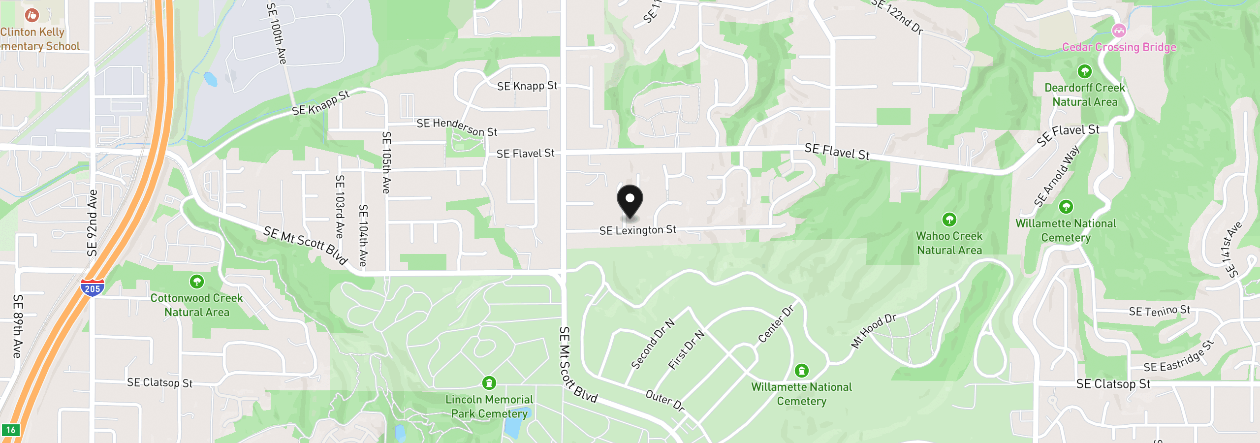 Map showing the location of 7850 SE 114th Ave, Portland, OR 97266