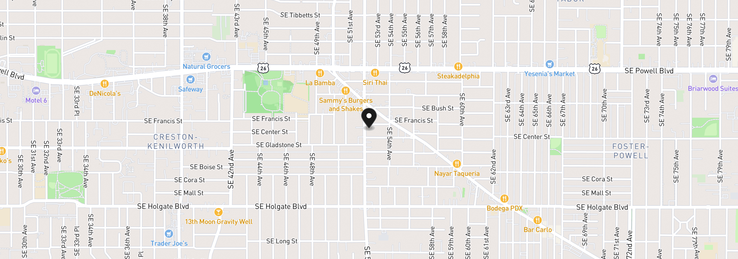 Map showing the location of 3918 SE 52nd Ave, Portland, OR 97206