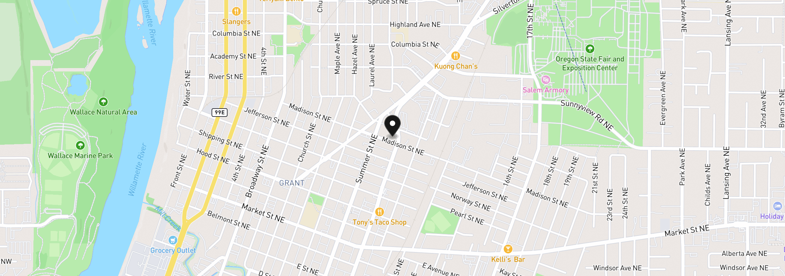 Map showing the location of 985 Madison St NE, Salem, OR 97301