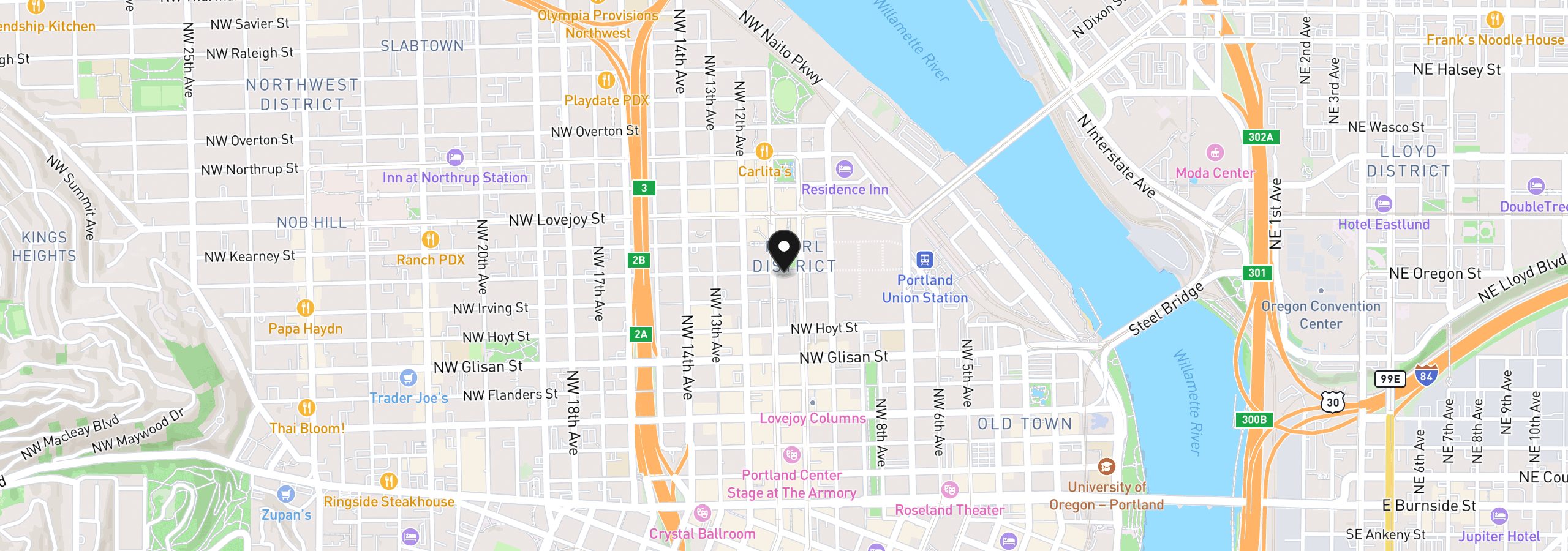 Map showing the location of 1030 NW Johnson St 521, Portland, OR 97209