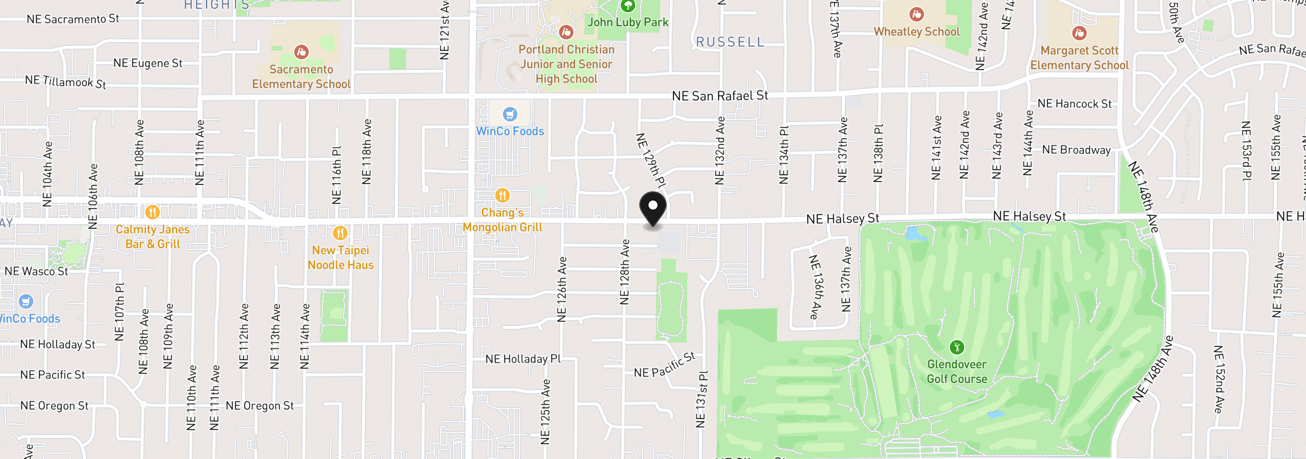 Map showing the location of 12914 NE Halsey St, Portland, OR 97230