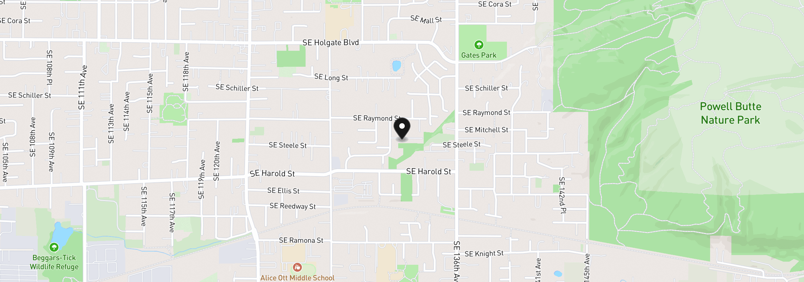 Map showing the location of 5200 SE 132nd Ave 12, Portland, OR 97236