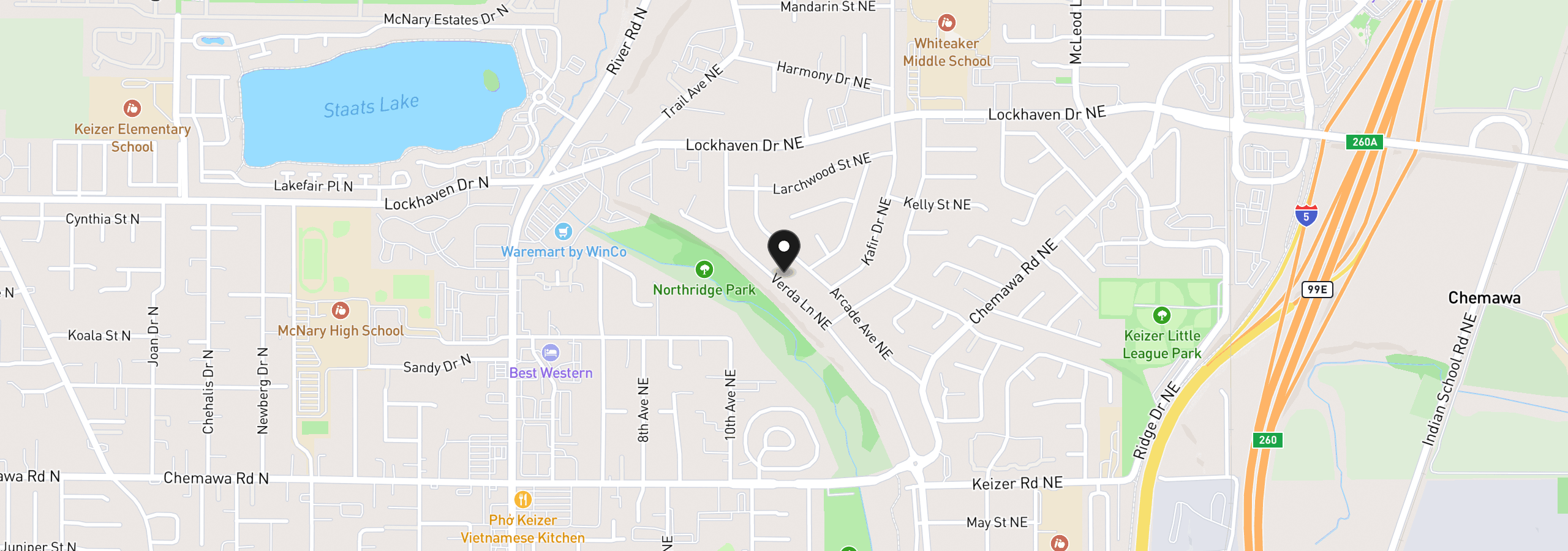 Map showing the location of 5356 Verda Ln, Keizer, OR 97303