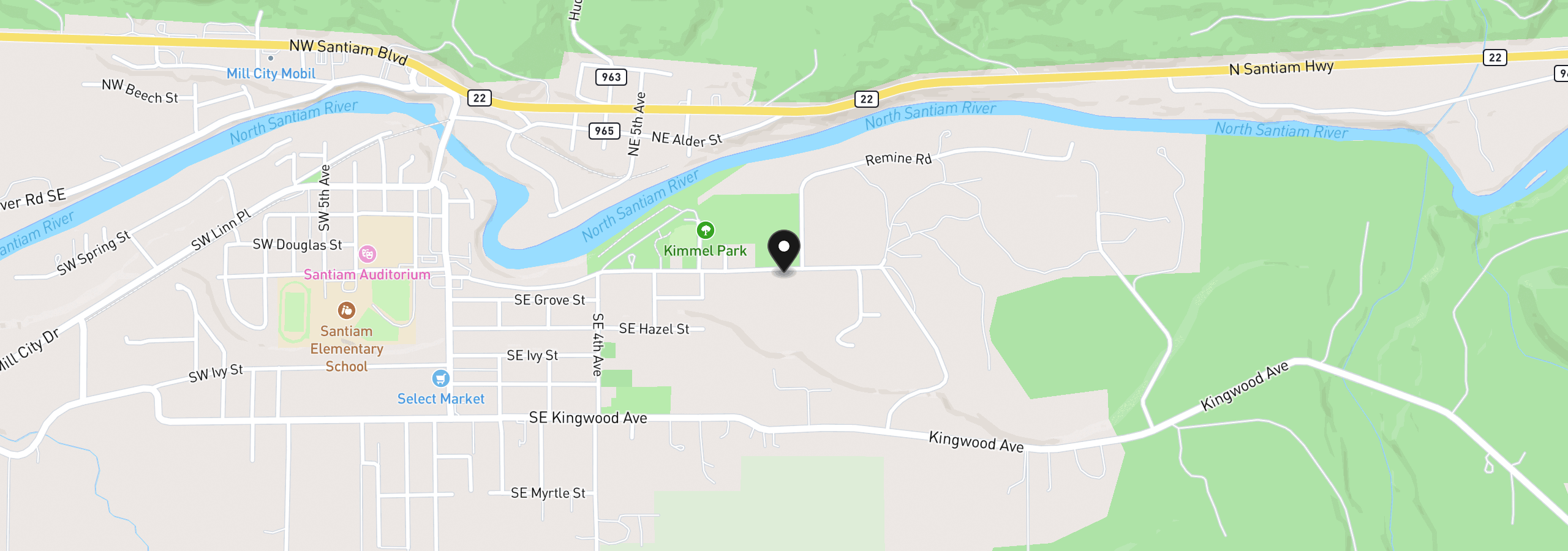 Map showing the location of 48974 SE Fairview St, Mill City, OR 97360
