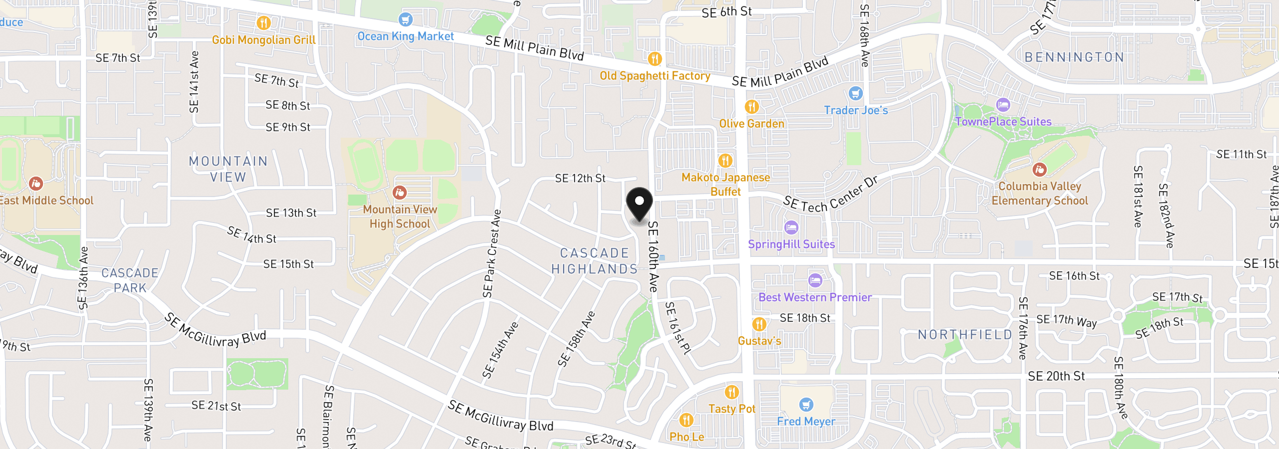 Map showing the location of 1321 SE 159th Ave, Vancouver, Wa 98683