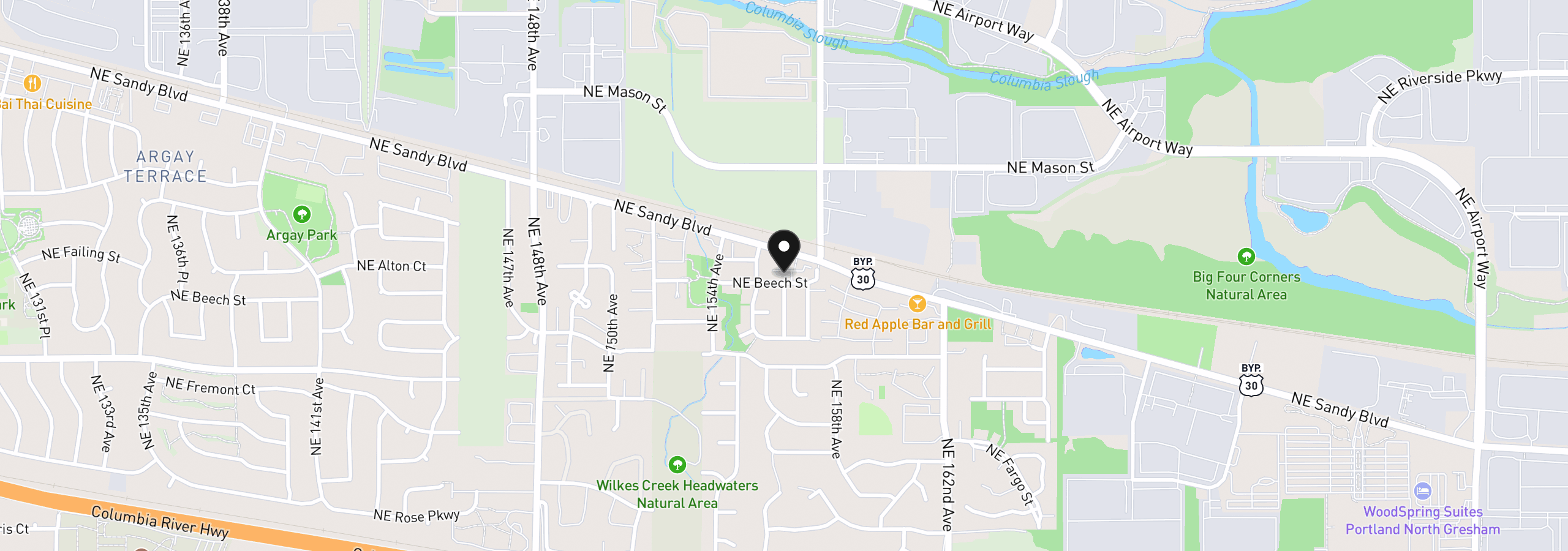 Map showing the location of 15647 NE Beech St, Portland, OR 97230