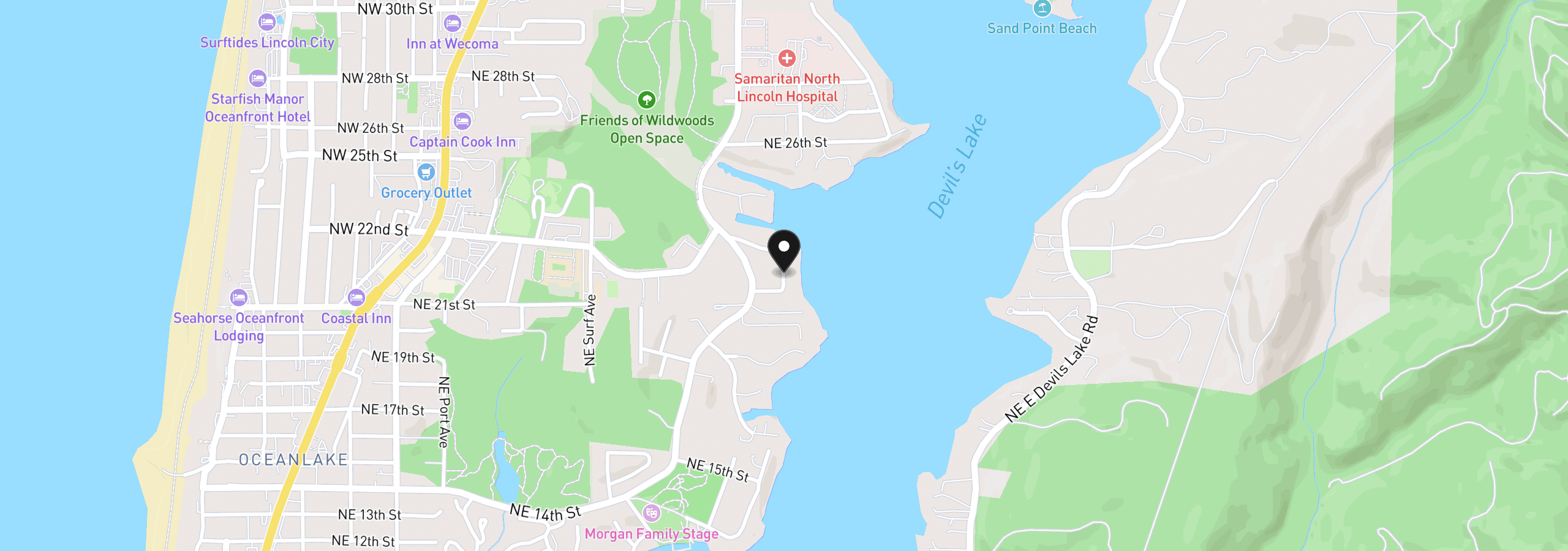 Map showing the location of 1495 NE Lake Dr, Lincoln City, OR 97367