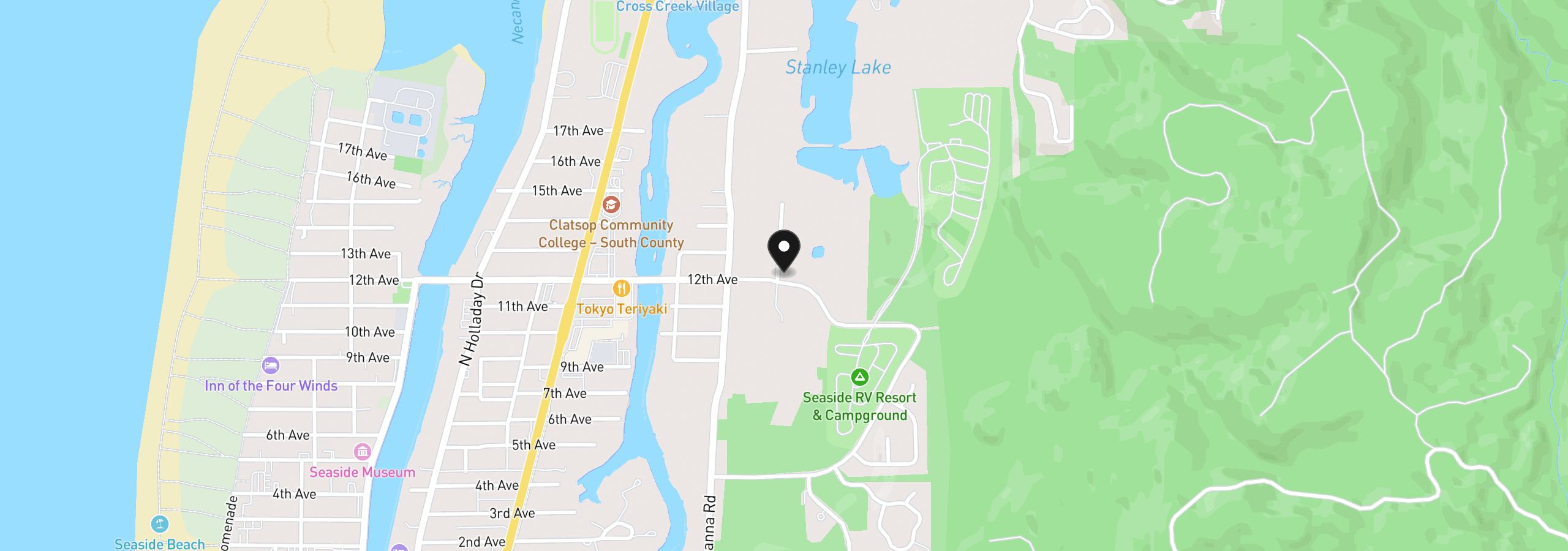 Map showing the location of 1225 Youngberry St, Seaside, OR 97138