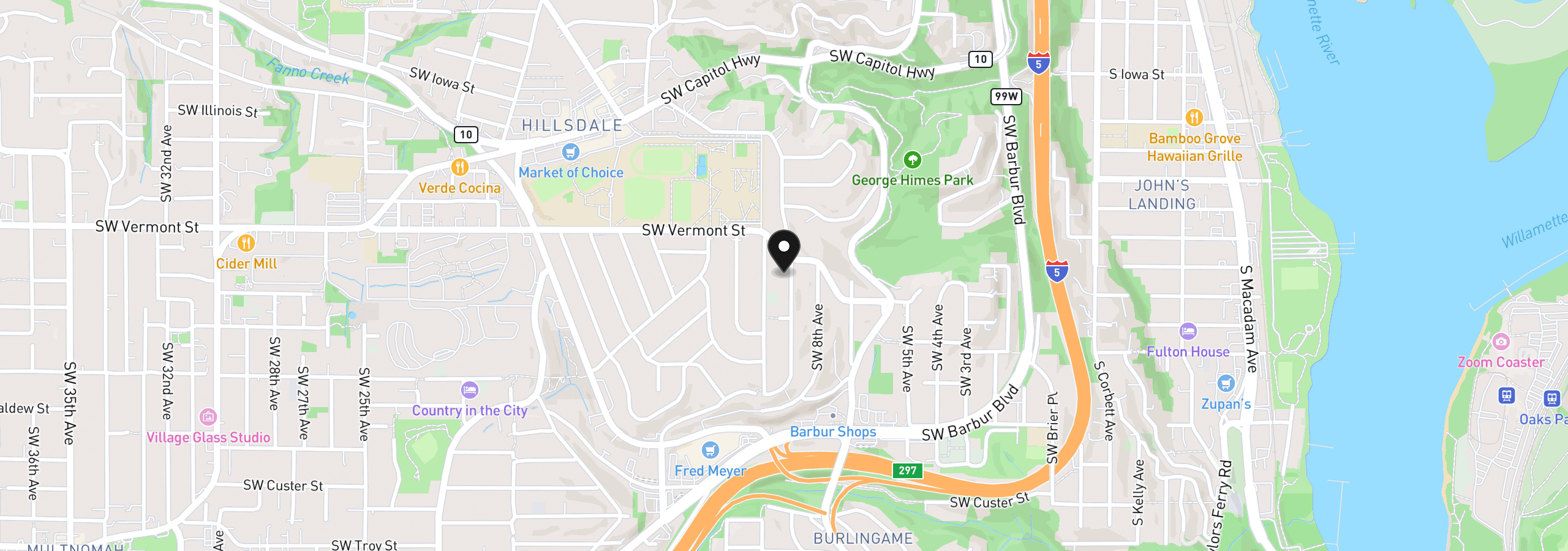 Map showing the location of 6823 SW Burlingame Ave, Portland, OR 97219