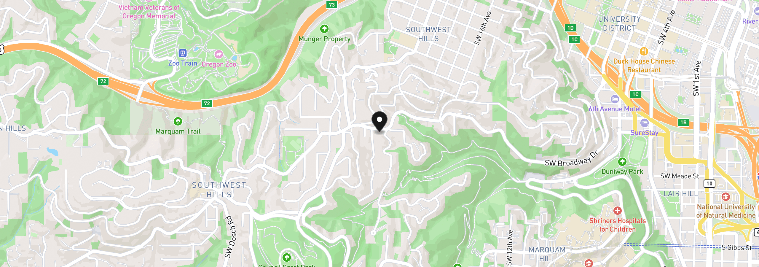 Map showing the location of 2328 SW Broadway Dr, Portland, OR 97201