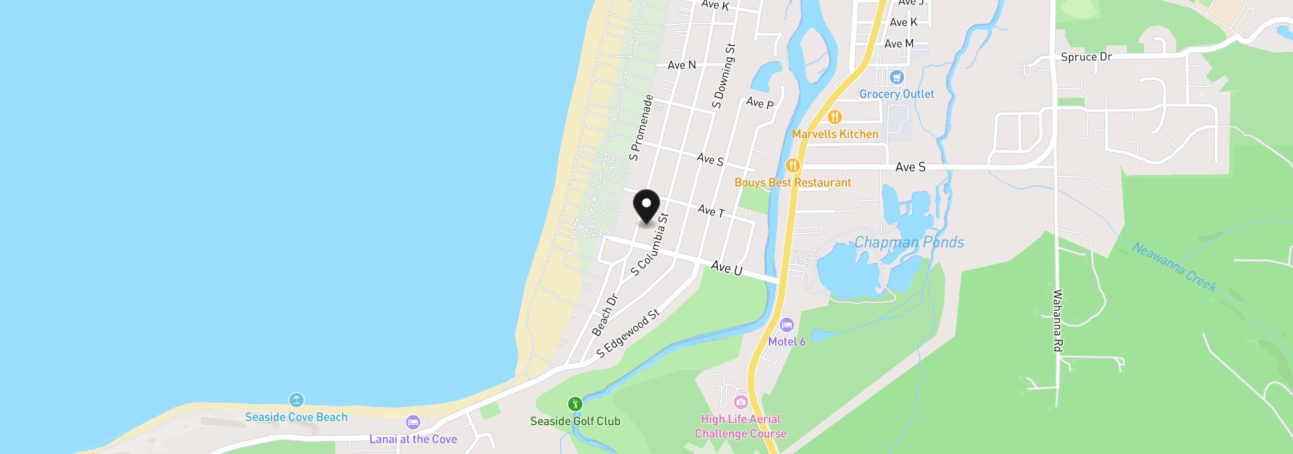 Map showing the location of 2233 Beach Dr 39, Seaside, OR 97138