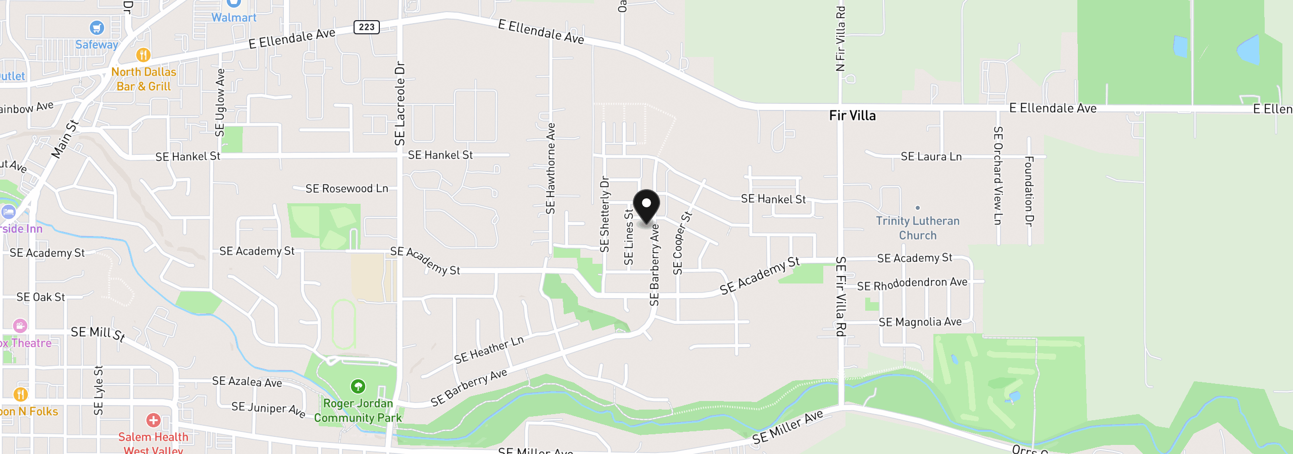 Map showing the location of 1590 SE Barberry Ave, Dallas, OR 97338
