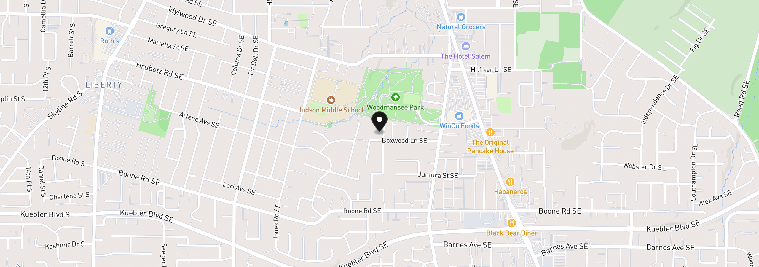 Map showing the location of 735 SE Boxwood Ln, Salem, OR 97302