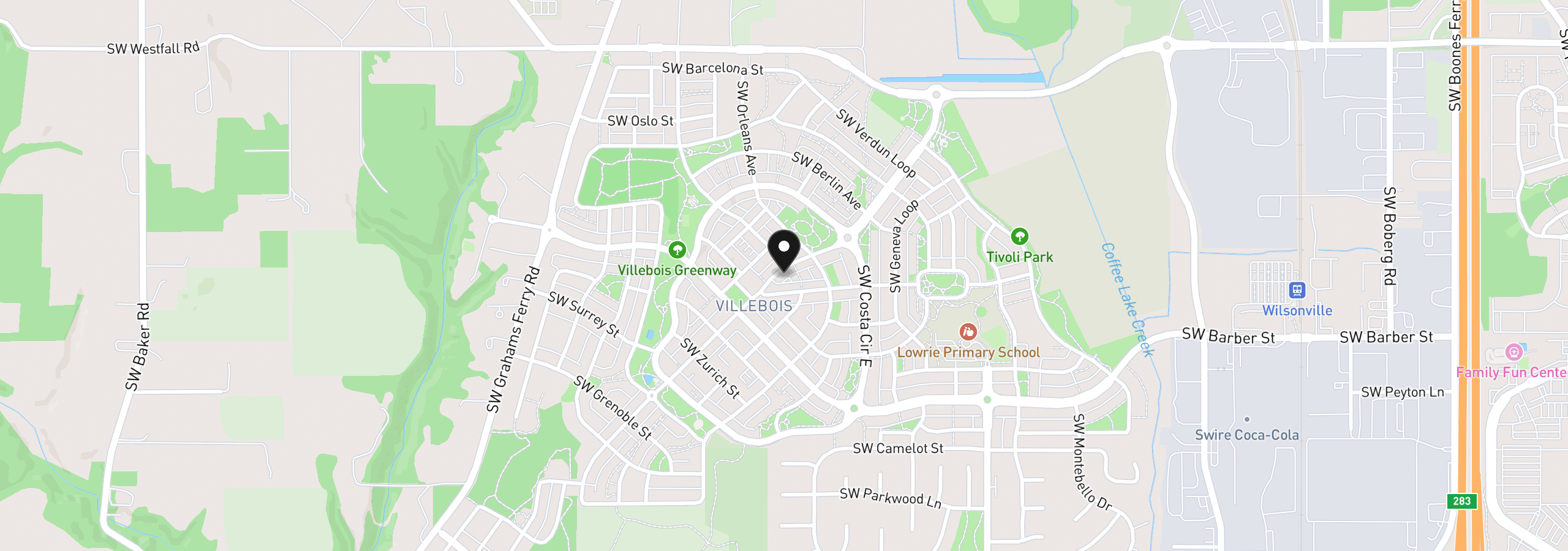 Map showing the location of 28826 SW Villebois Dr, Wilsonville, OR 97070