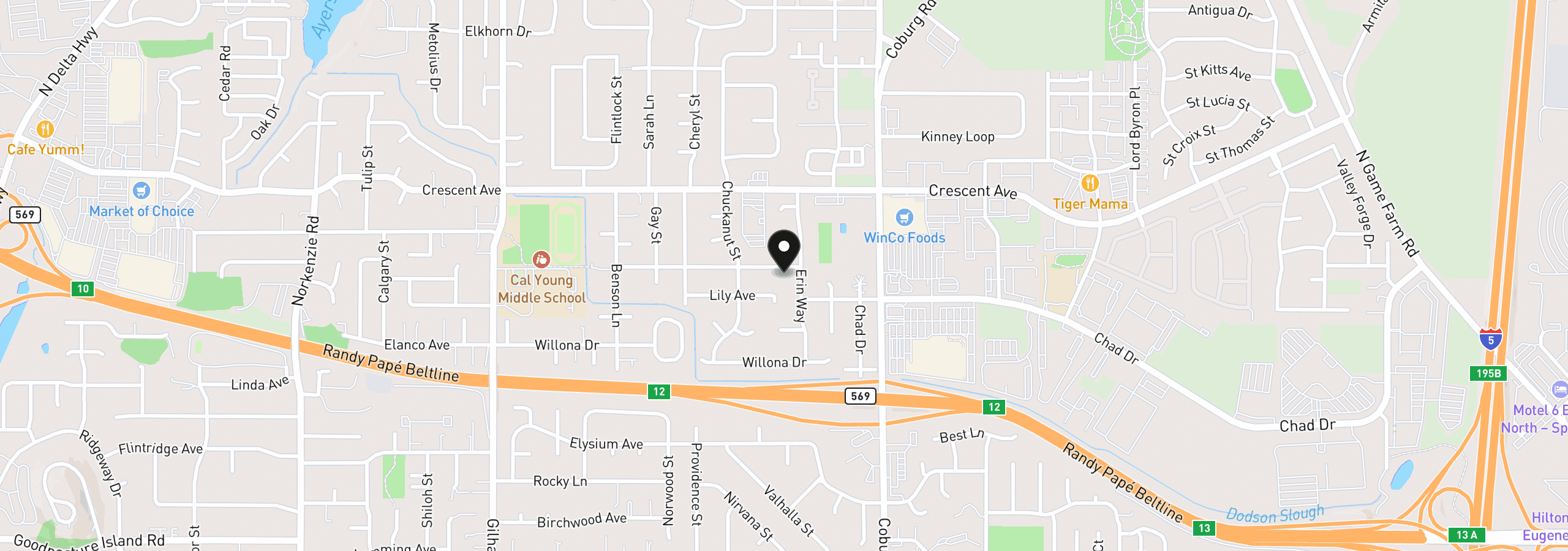 Map showing the location of 2560 Snelling Dr, Eugene, OR 97408