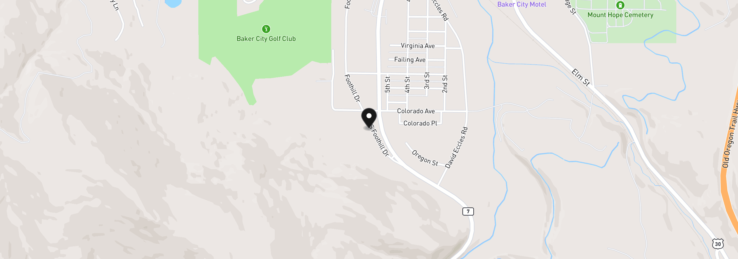 Map showing the location of 0 Foothill Dr, Baker City, OR 97814