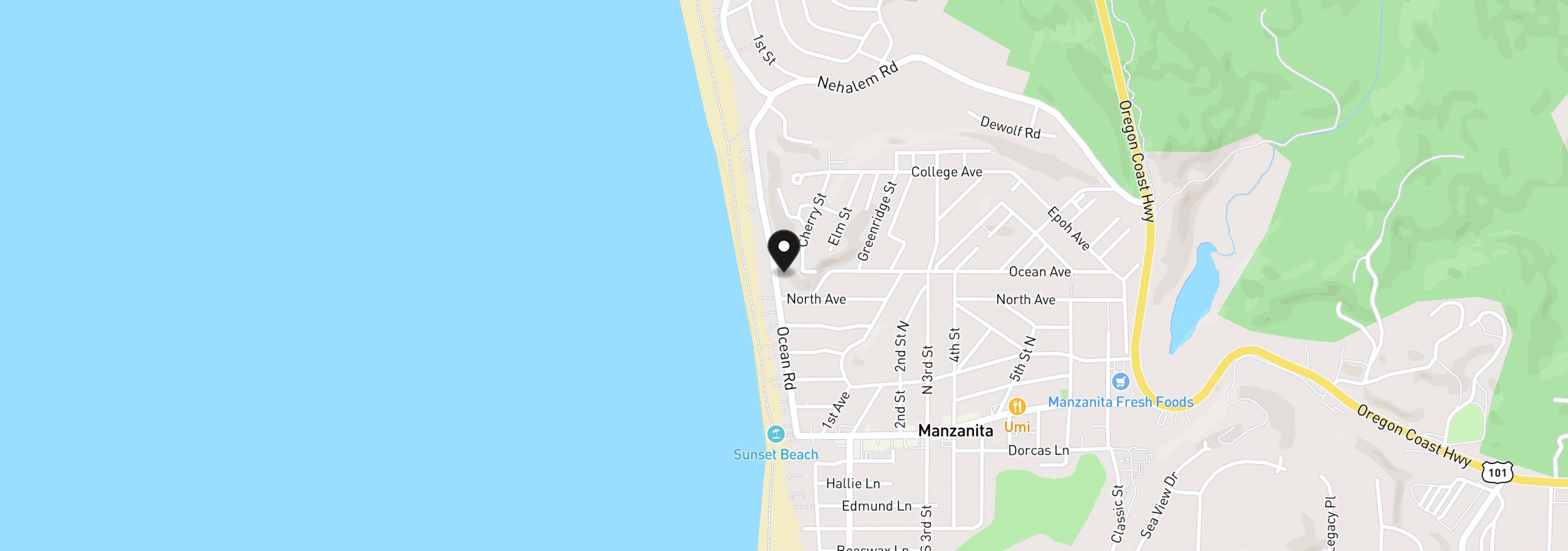 Map showing the location of 680 Ocean Rd, Manzanita, OR 97130