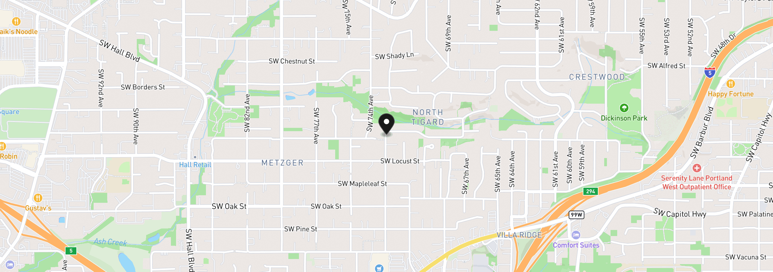 Map showing the location of 10044 SW 72nd Ave, Portland, OR 97223