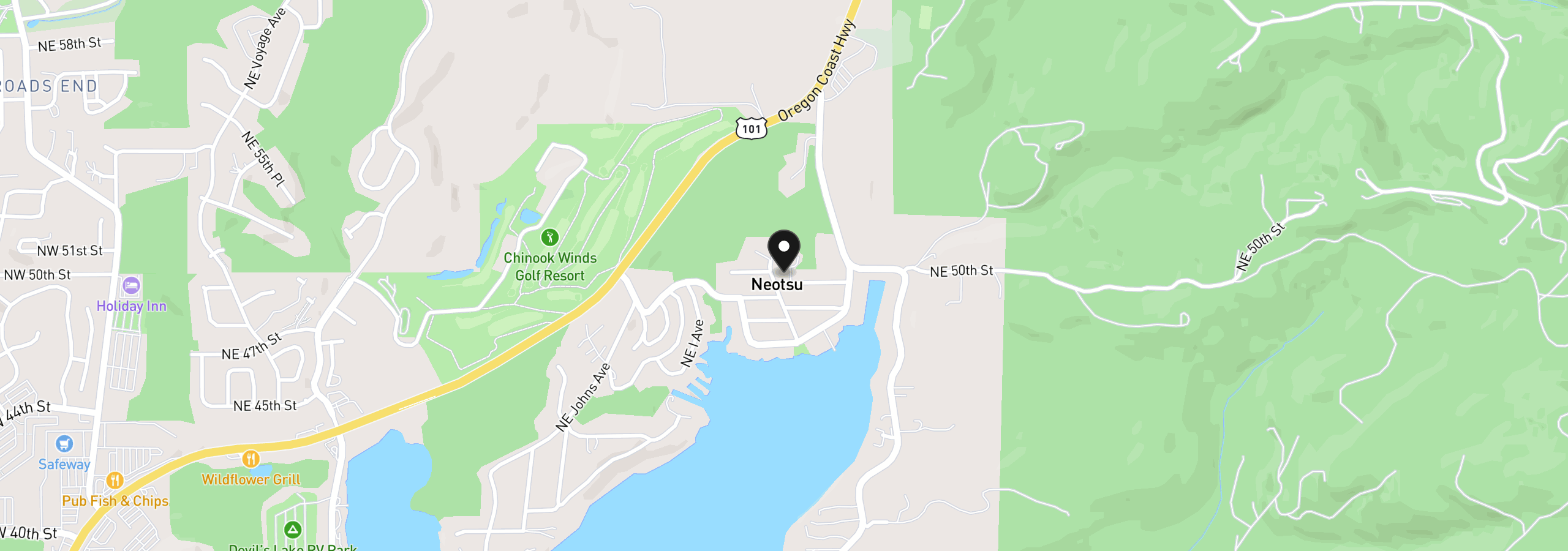 Map showing the location of 5053 NE 50th St, Neotsu, OR 97364