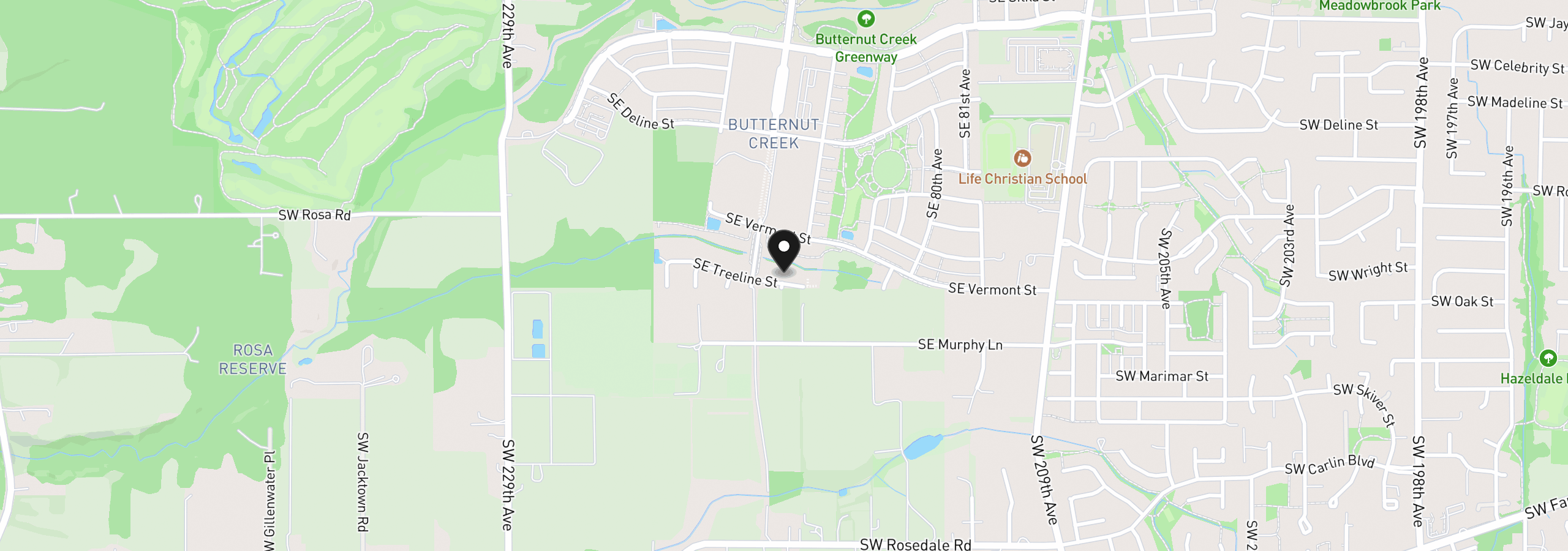 Map showing the location of 7587 SE Treeline St, Hillsboro, OR 97123