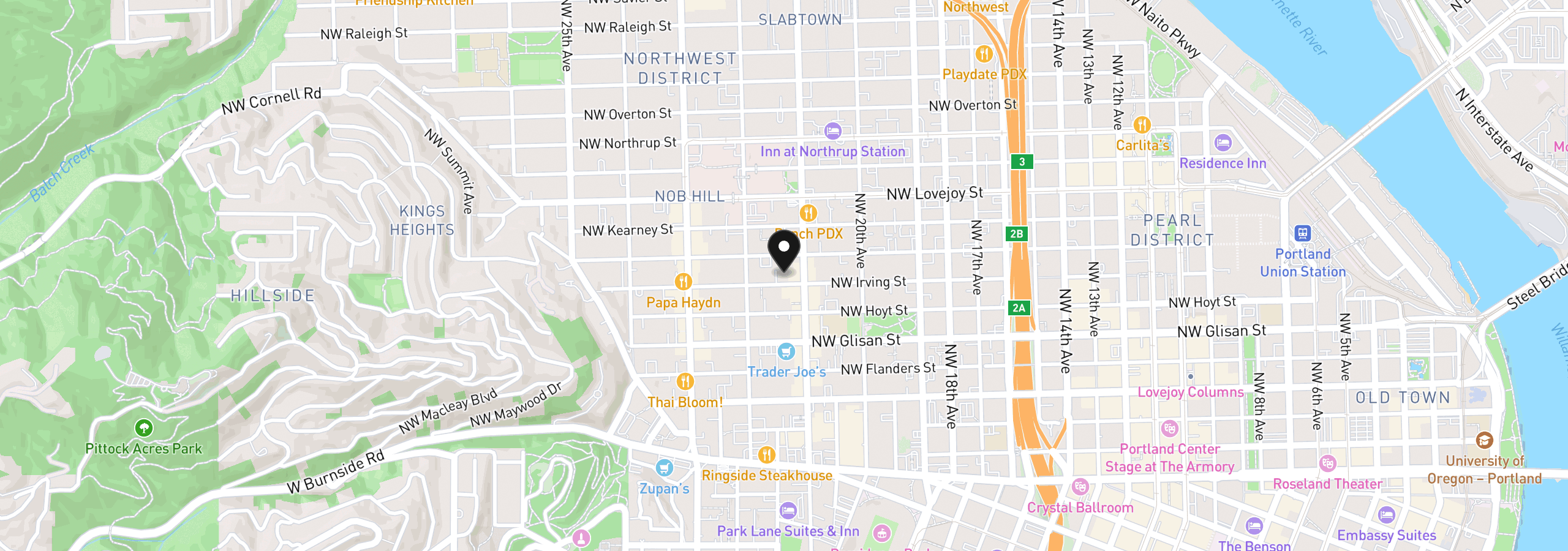 Map showing the location of 2127 NW Irving St 301, Portland, OR 97210