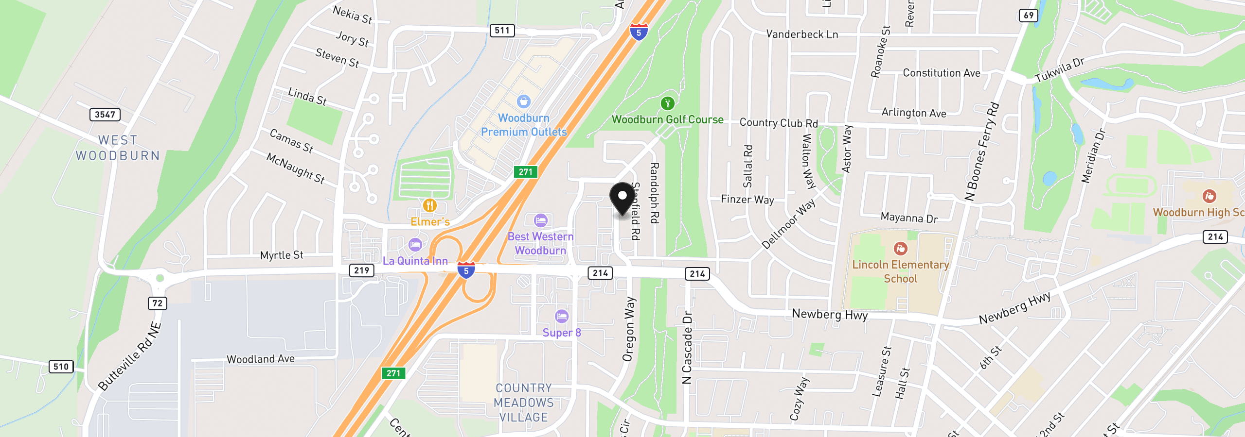 Map showing the location of 2216 Country Club Rd, Woodburn, OR 97071
