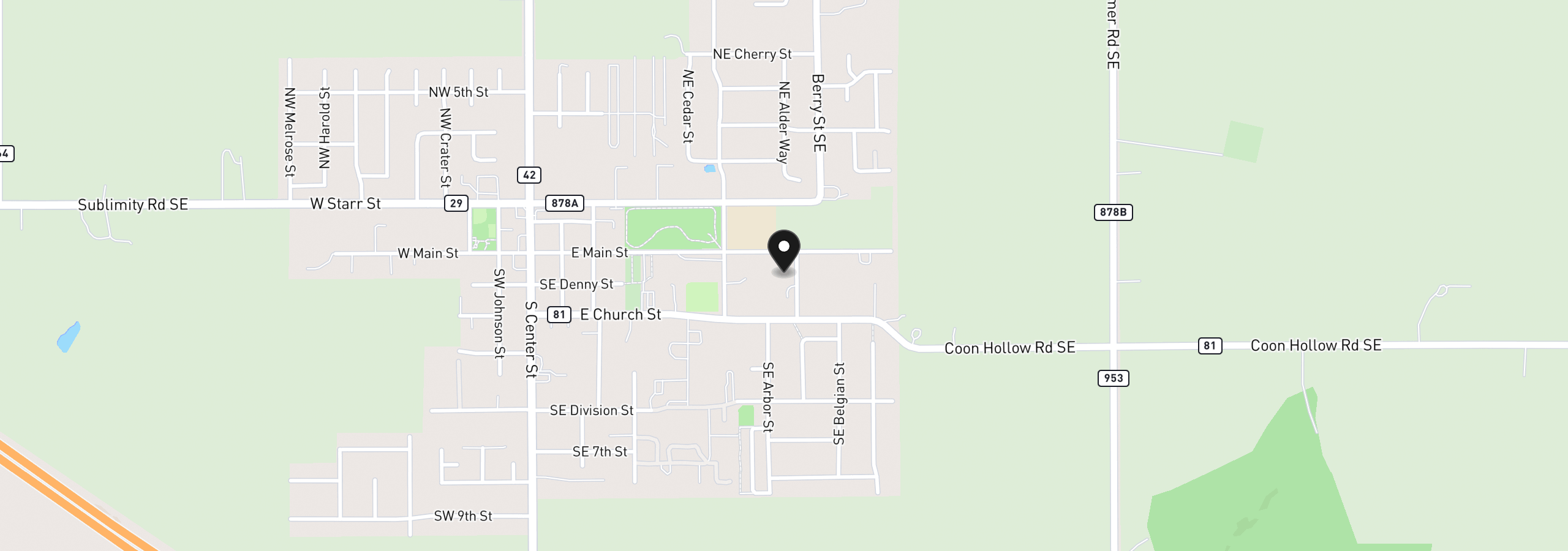 Map showing the location of 185 SE Dove Dr, Sublimity, OR 97385