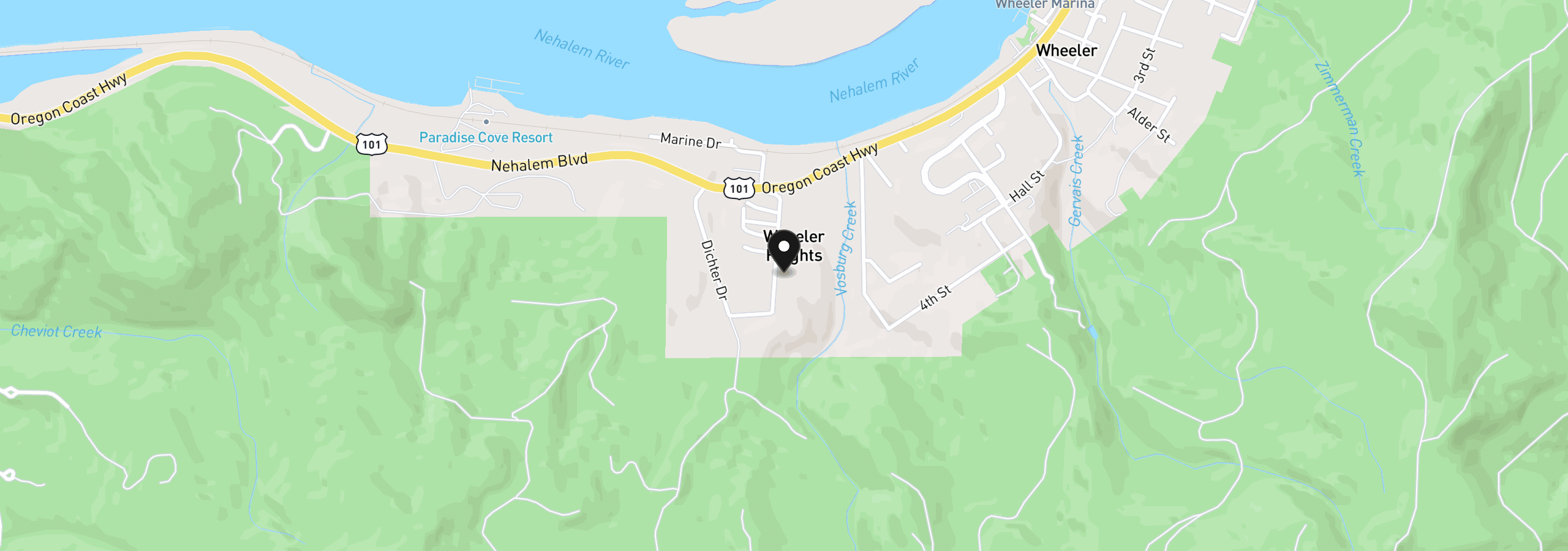 Map showing the location of 291 Pennsylvania Ave, Wheeler, OR 97147