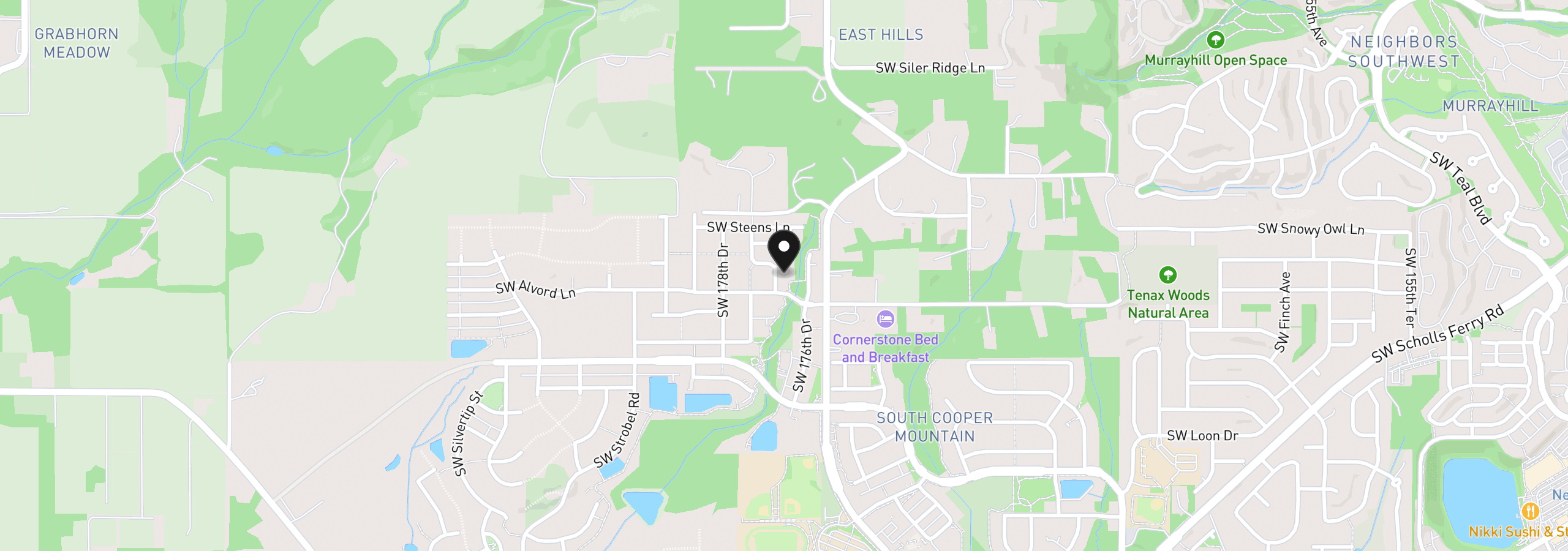 Map showing the location of 11728 SW Hayrick Ter, Beaverton, OR 97007