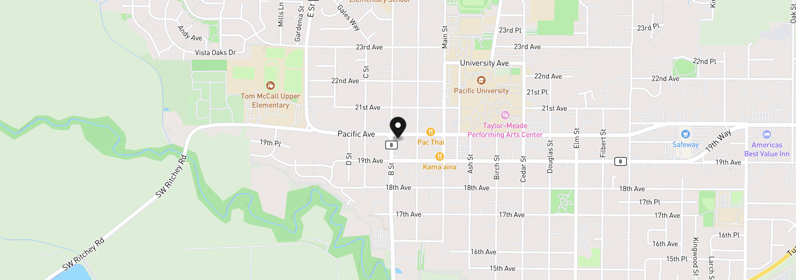 Map showing the location of 1810 Pacific Ave, Forest Grove, OR 97116