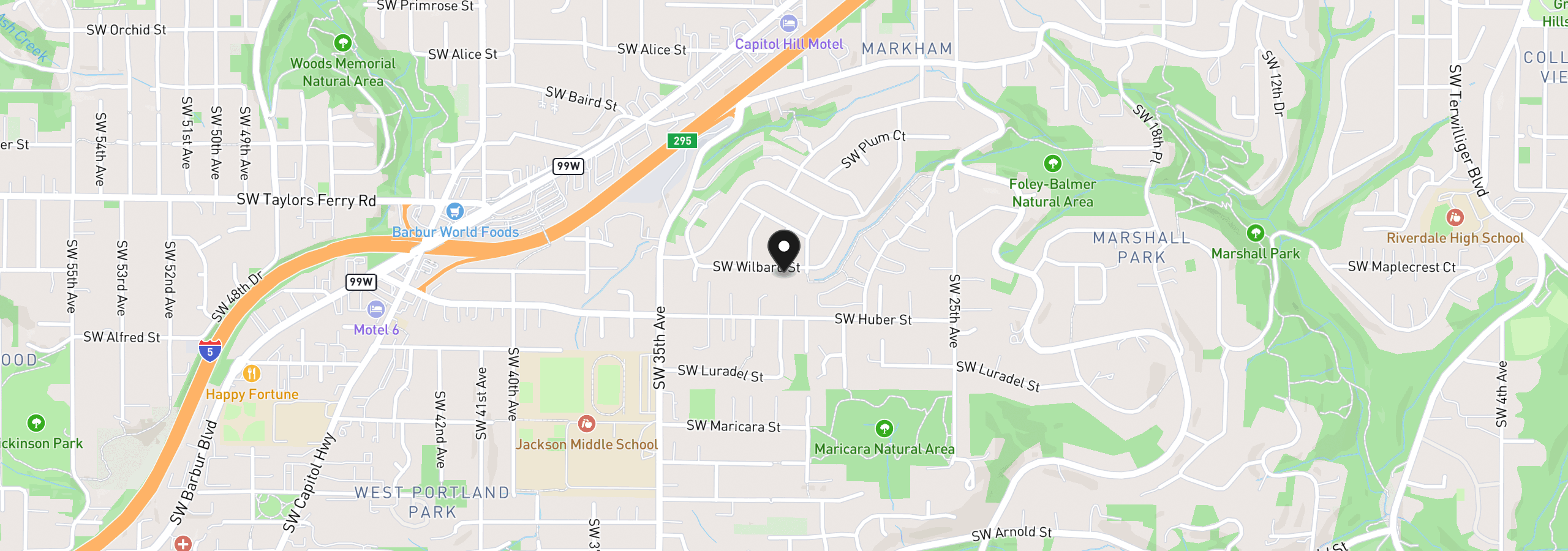 Map showing the location of 3044 SW Wilbard St, Portland, OR 97219