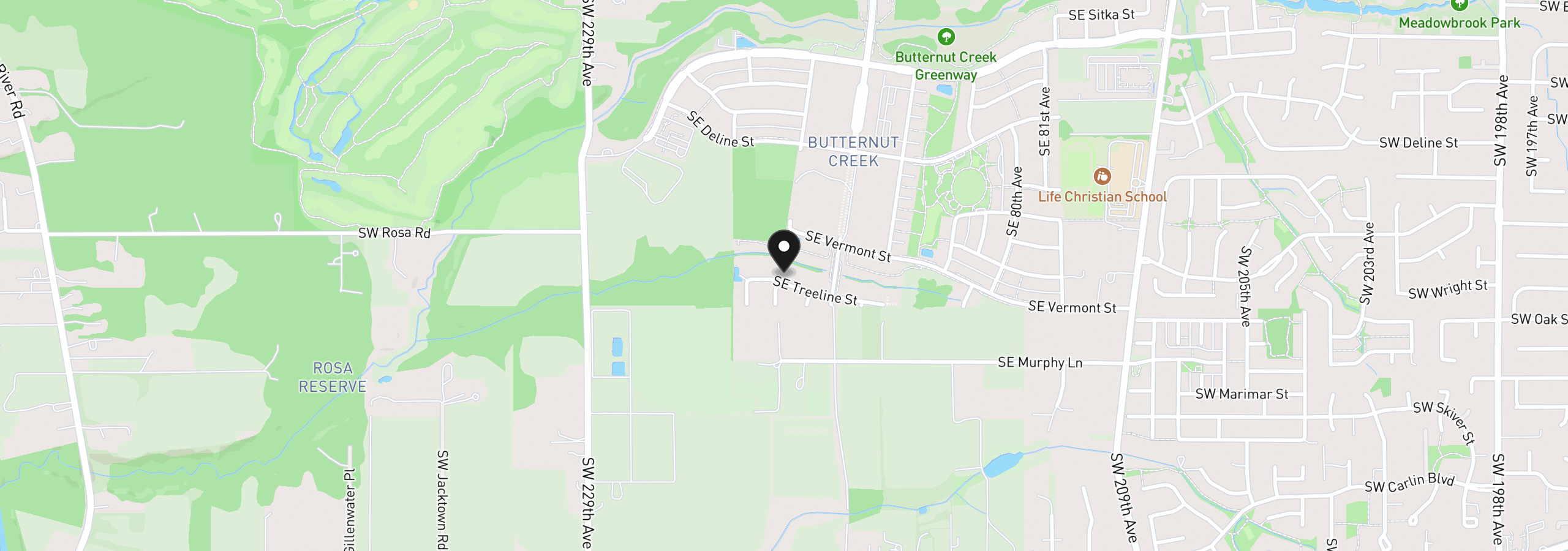 Map showing the location of 7411 SE Treeline St, Hillsboro, OR 97123