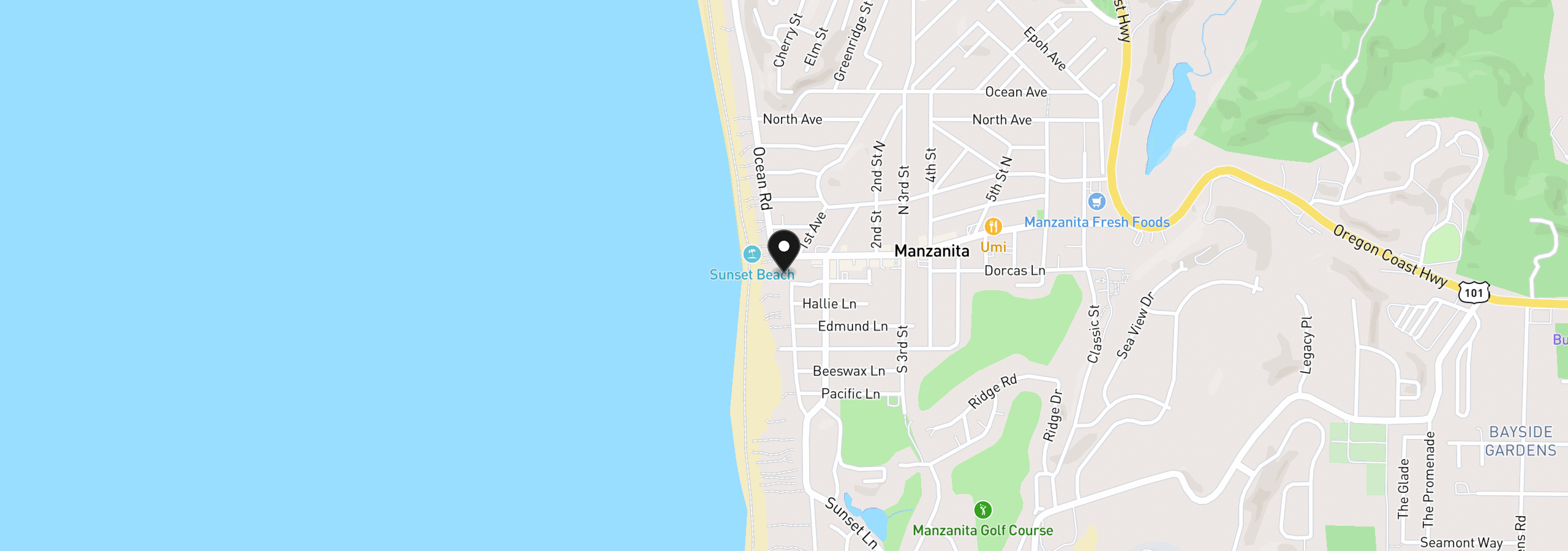 Map showing the location of 175 Beach St, Manzanita, OR 97130