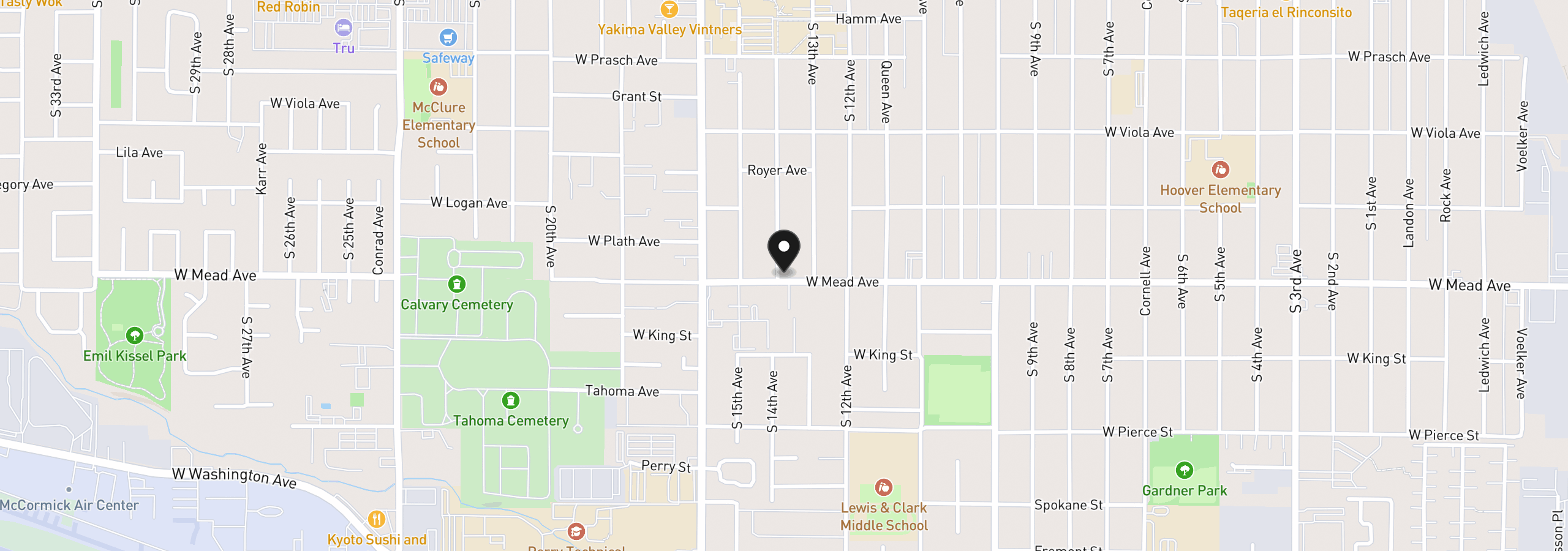 Map showing the location of 1311 W Mead Ave, Yakima, Wa 98902
