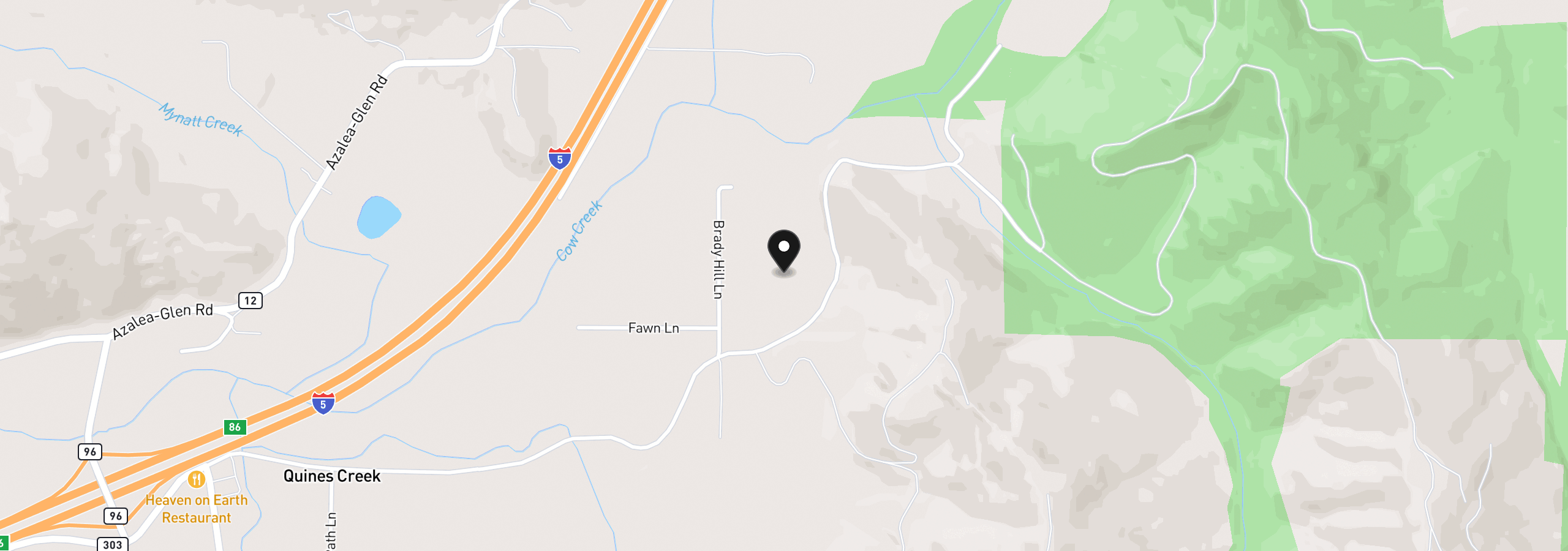 Map showing the location of 199 Brady Hill Ln, Azalea, OR 97410