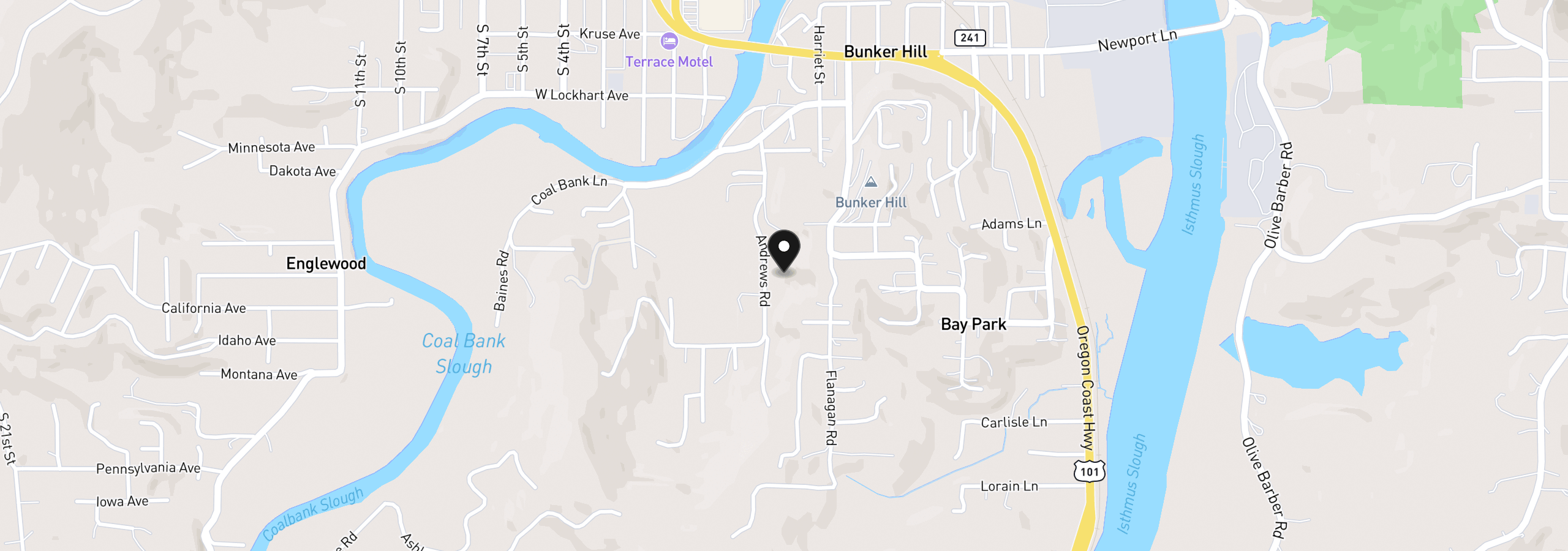 Map showing the location of 63539 Andrews Rd, Coos Bay, OR 97420