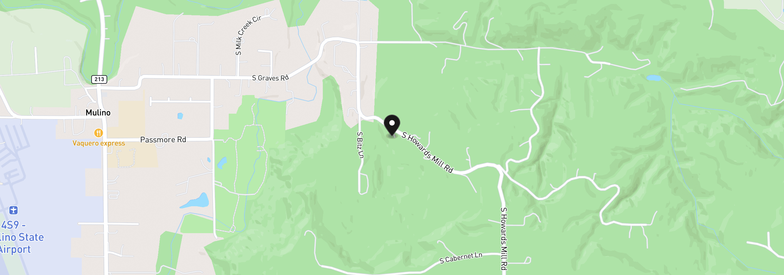Map showing the location of 14900 S Howards Mill Rd, Mulino, OR 97042