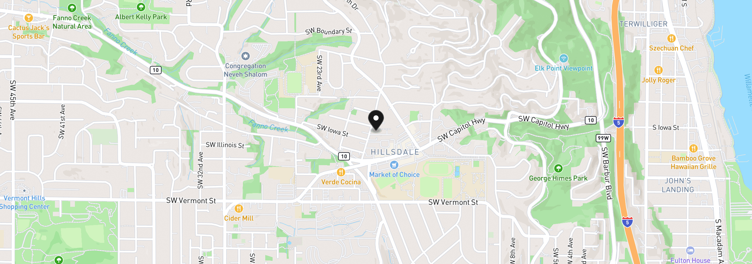 Map showing the location of 6012 SW 18th Dr, Portland, OR 97239