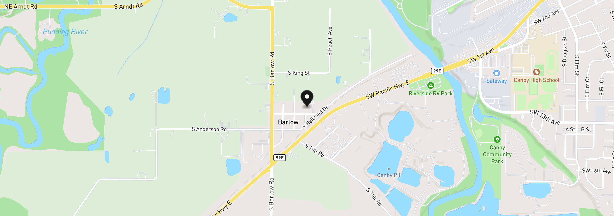 Map showing the location of 301 E 2nd St, Canby, OR 97013