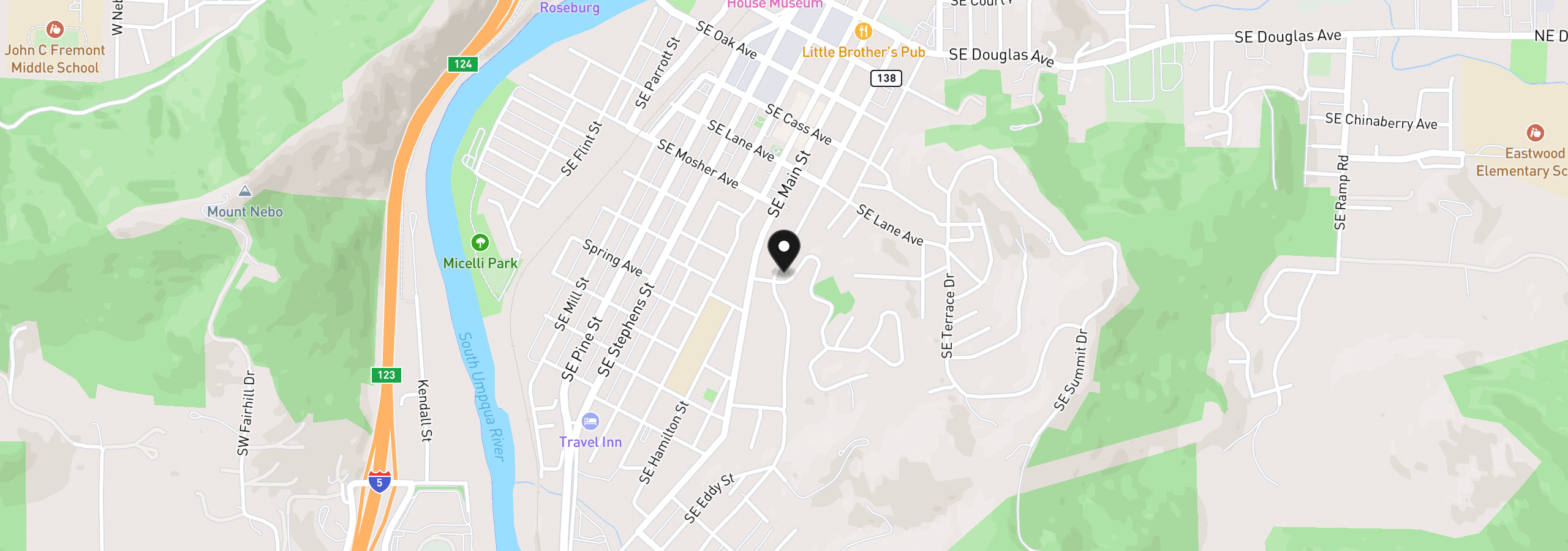 Map showing the location of 1122 SE Hawthorne Dr, Roseburg, OR 97470