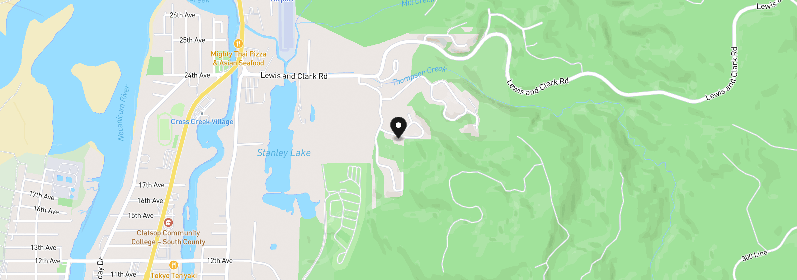 Map showing the location of 2133 Middle Fork Cir, Seaside, OR 97138