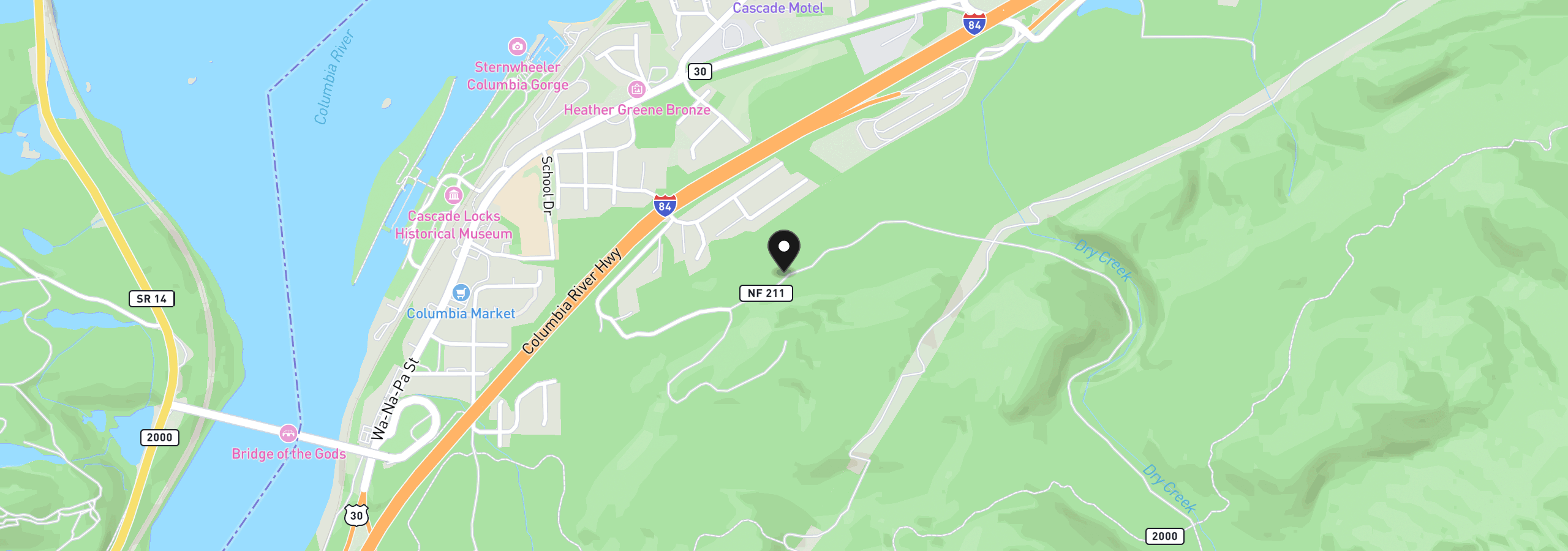 Map showing the location of Dry Creek Rd, Cascade Locks, OR 97014