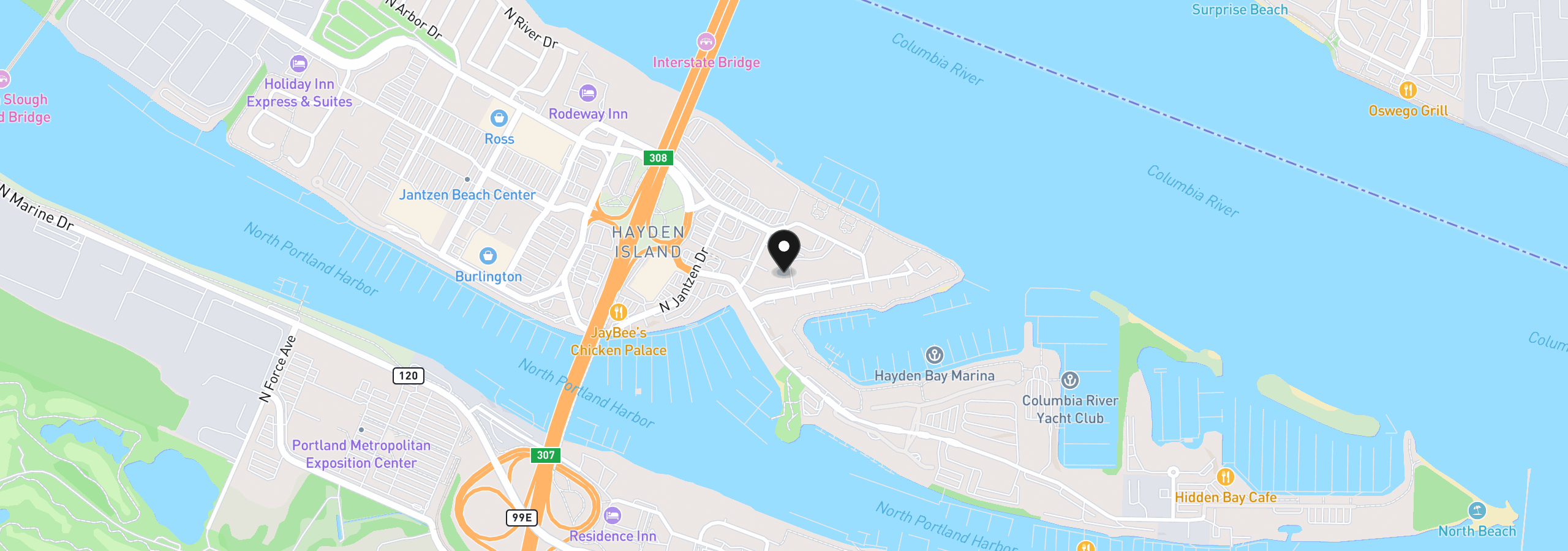 Map showing the location of 547 N Hayden Bay Dr 27, Portland, OR 97217